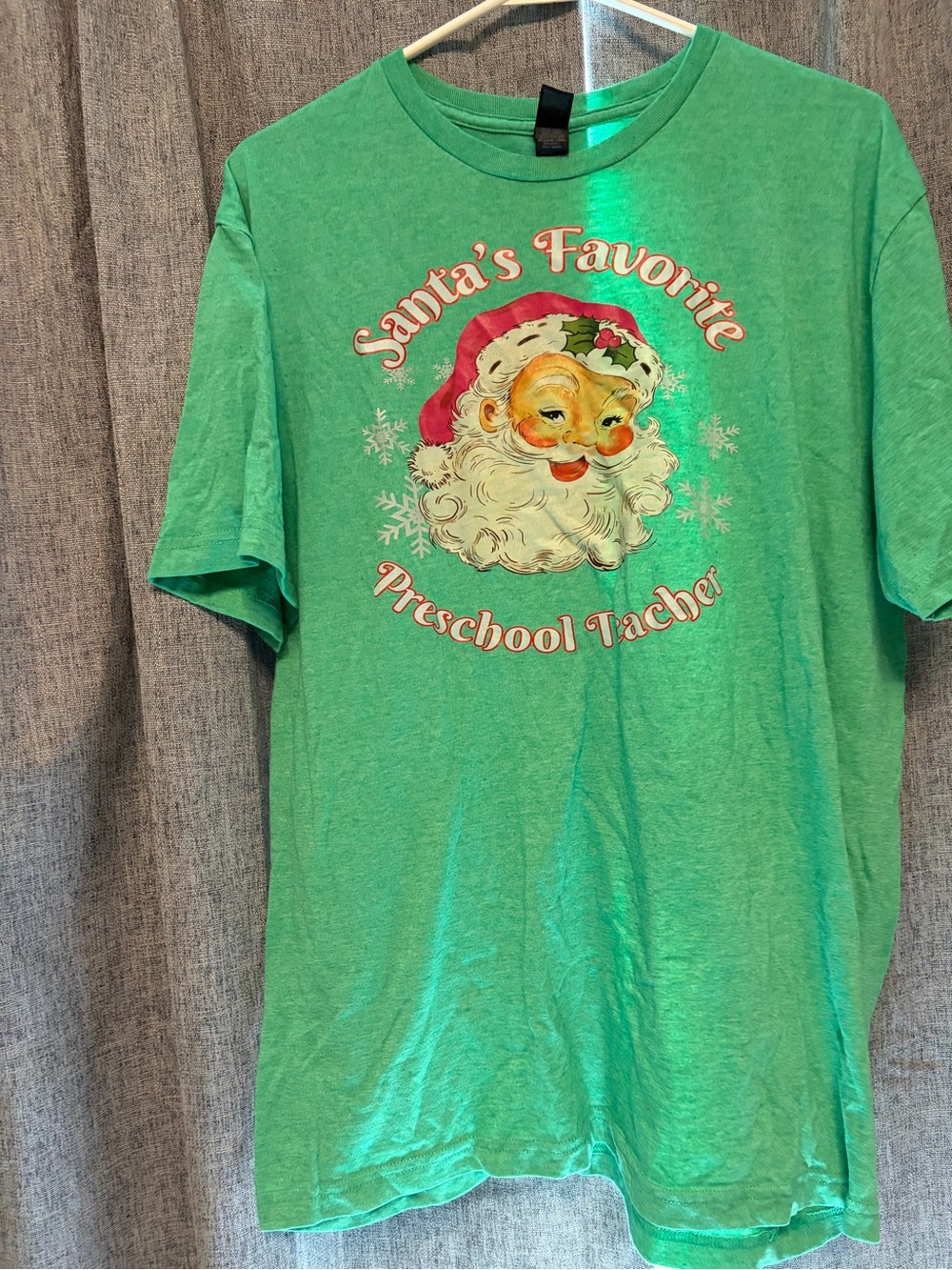 Hanes Green Santa's Favorite Preschool Teacher Graphic Tee